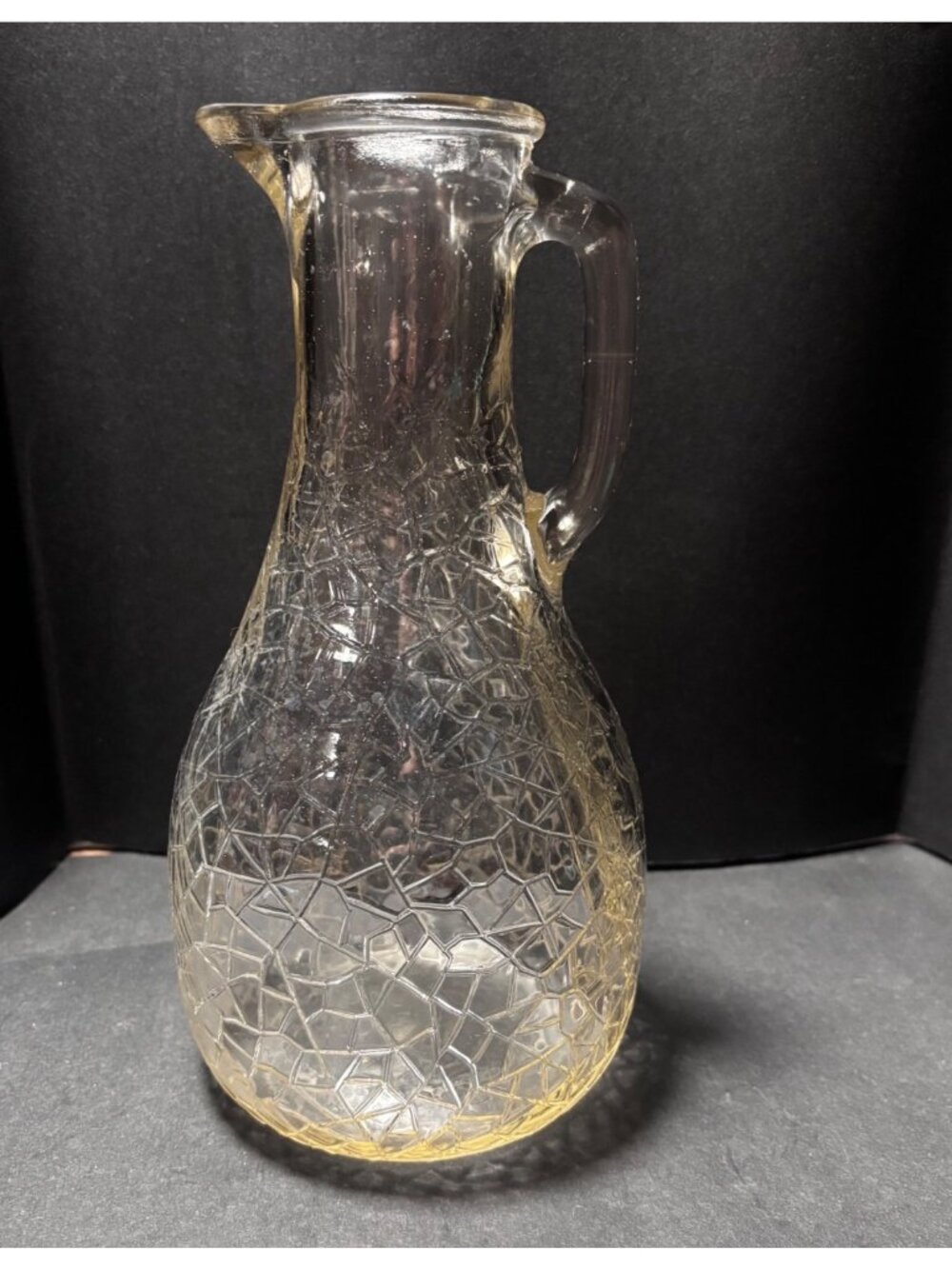 Vintage 1960s Crackle Glass Pitcher With Handle & Spout